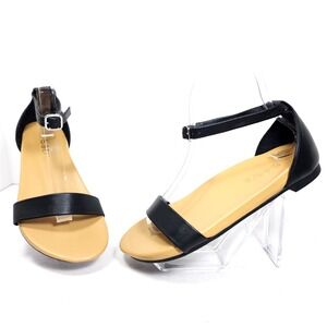 Women's Secra Poppy Black Ankle Strap Sandal High Arch Support Leather Size 7
